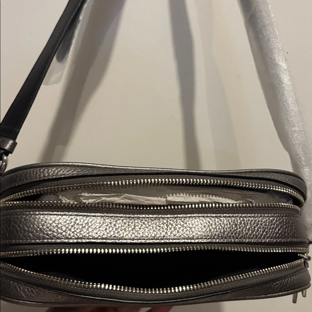 Coach Metallic Silver / Gun Metal  Pebbled Leather Jes Crossbody Bag NWT